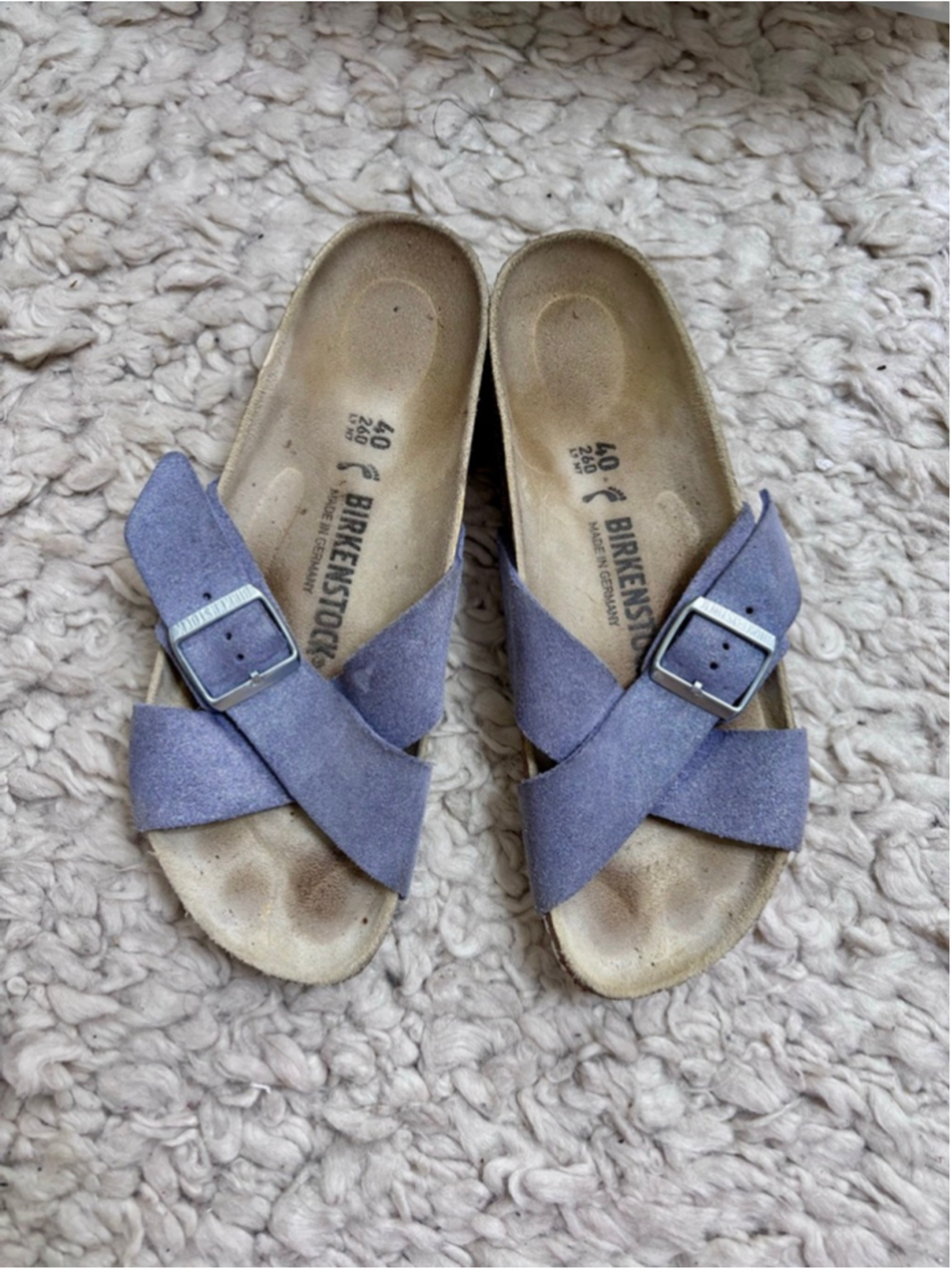 Women's Birkenstock Siena Suede Sandals Purple Shimmer Cross Strap Size 9 40